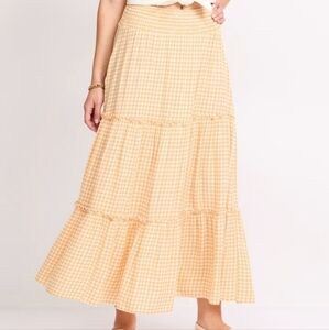 Gingham Checkered Maxi Skirt in Peach